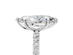 White gold Marquise Cut Diamond Solitaire Ring with Round Moissanite Pavé Band and Prong Setting_5