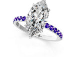 White gold Marquise Cut Diamond Solitaire Ring with Round Tanzanite Pavé Band and Prong Setting_1