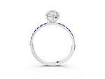 White gold Marquise Cut Diamond Solitaire Ring with Round Tanzanite Pavé Band and Prong Setting_3