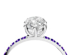 White gold Marquise Cut Diamond Solitaire Ring with Round Tanzanite Pavé Band and Prong Setting_4