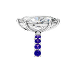 White gold Marquise Cut Diamond Solitaire Ring with Round Tanzanite Pavé Band and Prong Setting_5