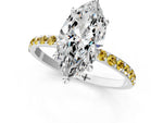 White gold Marquise Cut Diamond Solitaire Ring with Round Yellow Sapphire Pavé Band and Prong Setting_1