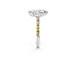 White gold Marquise Cut Diamond Solitaire Ring with Round Yellow Sapphire Pavé Band and Prong Setting_2