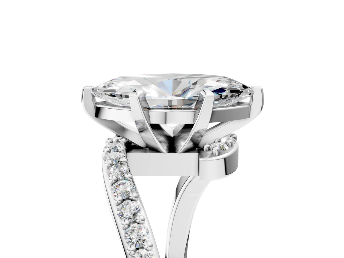 White gold Marquise Cut Solitaire Twist Band with Pave Set Diamonds and Four-Prong Setting_5
