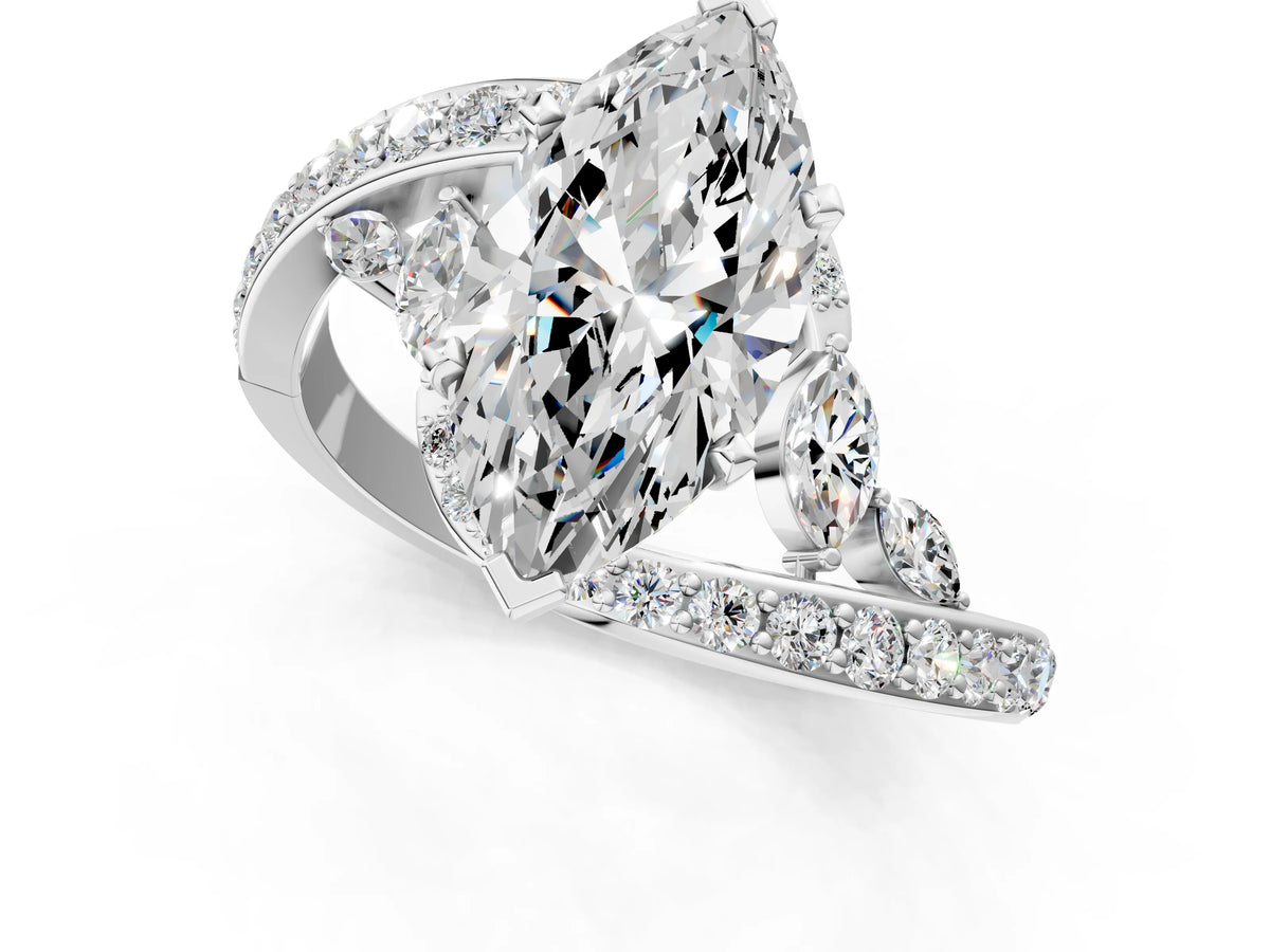 White gold Marquise Cut Solitaire with Pavé Twist Band and Four-Prong Setting_1