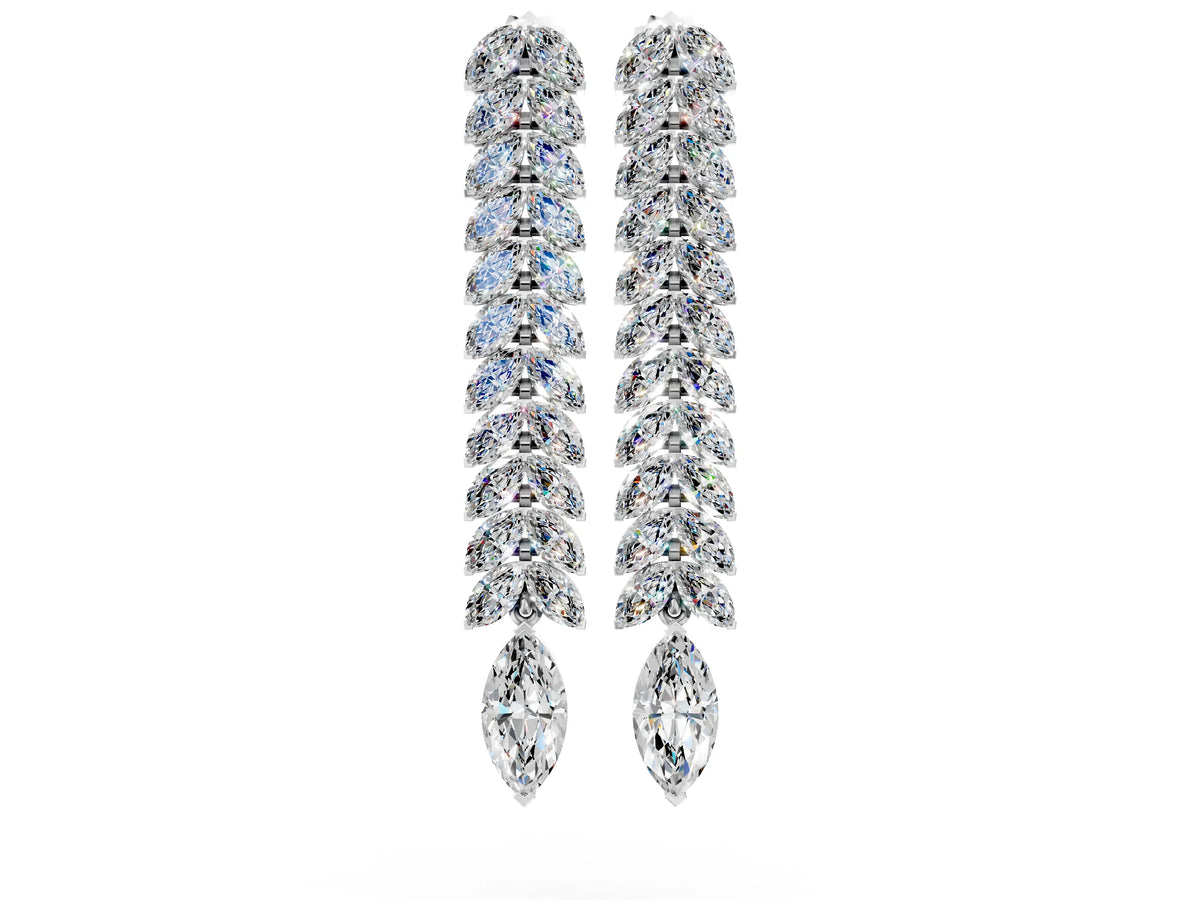 White gold Marquise Diamond Double Row Dangle Earrings