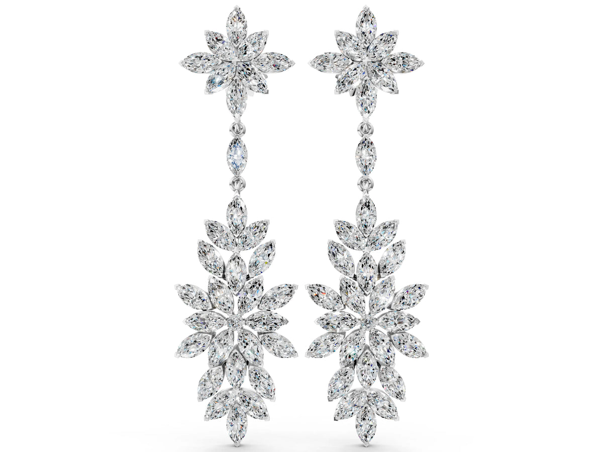 White gold Marquise Diamond Floral Dangle Earrings