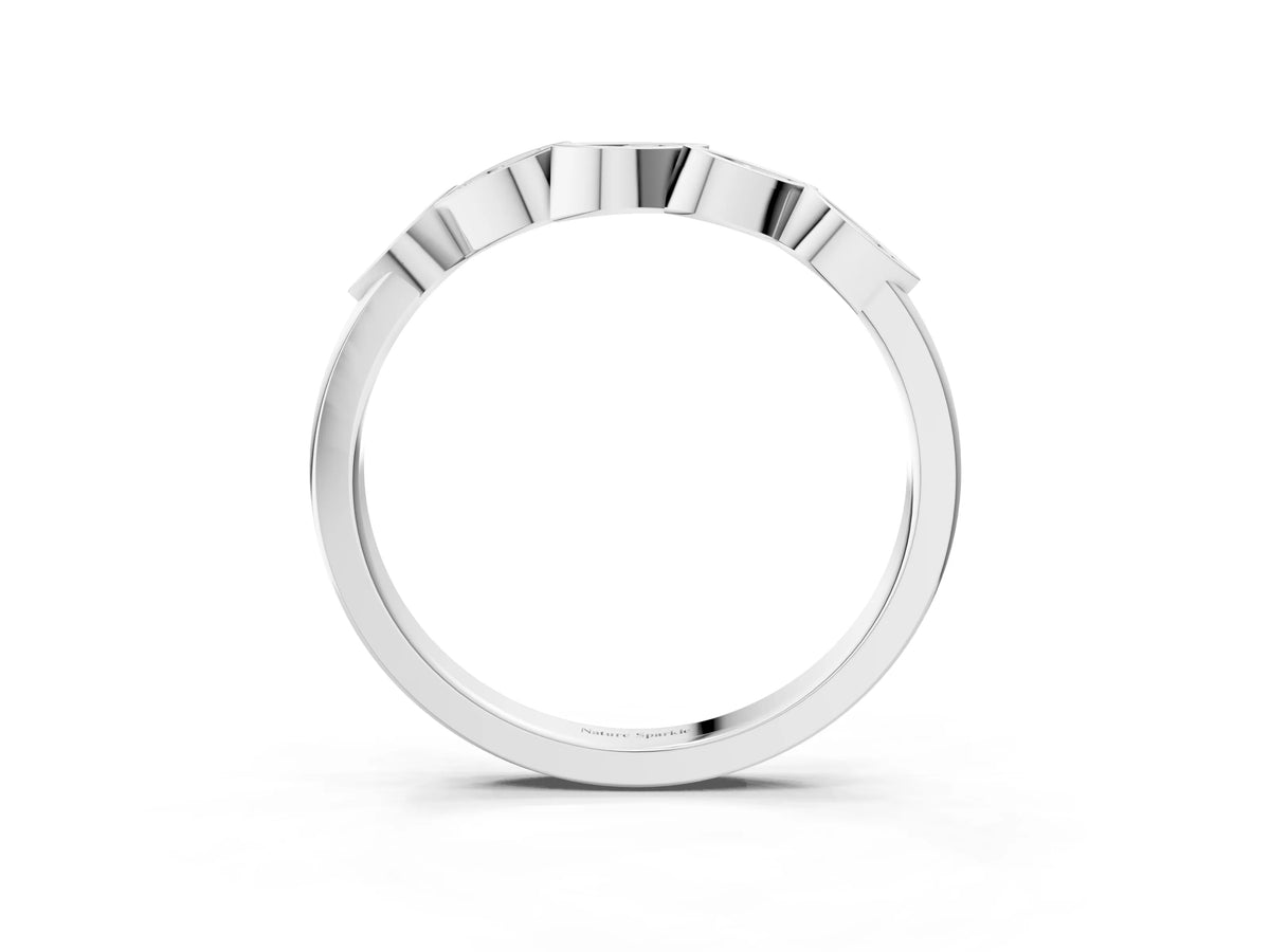 White gold Marquise Diamond Leaf Eternity Band with Bezel Setting_3