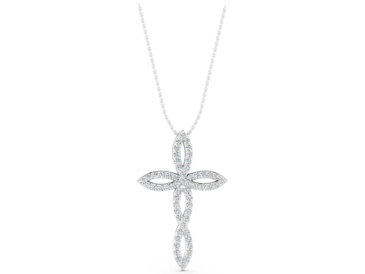 White gold Marquise Diamond Pavé Cross Pendant_1