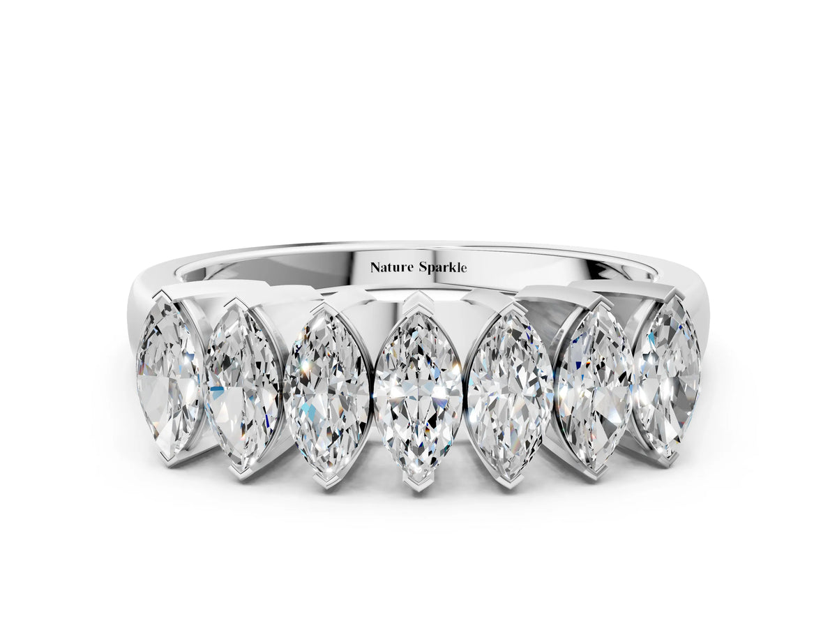White gold Marquise Diamond Prong Set White Gold Curved Band