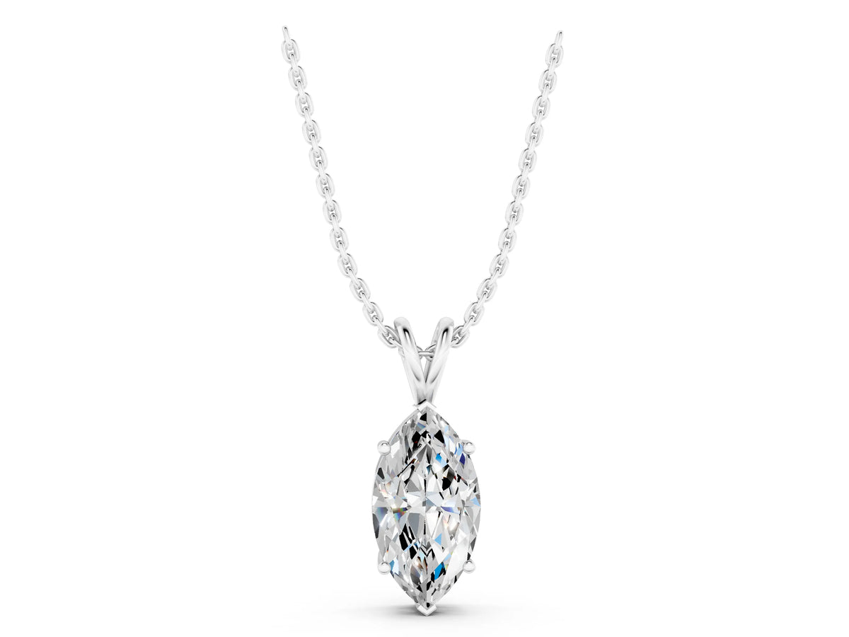 White gold Marquise Diamond Solitaire Pendant with Prong Setting_1