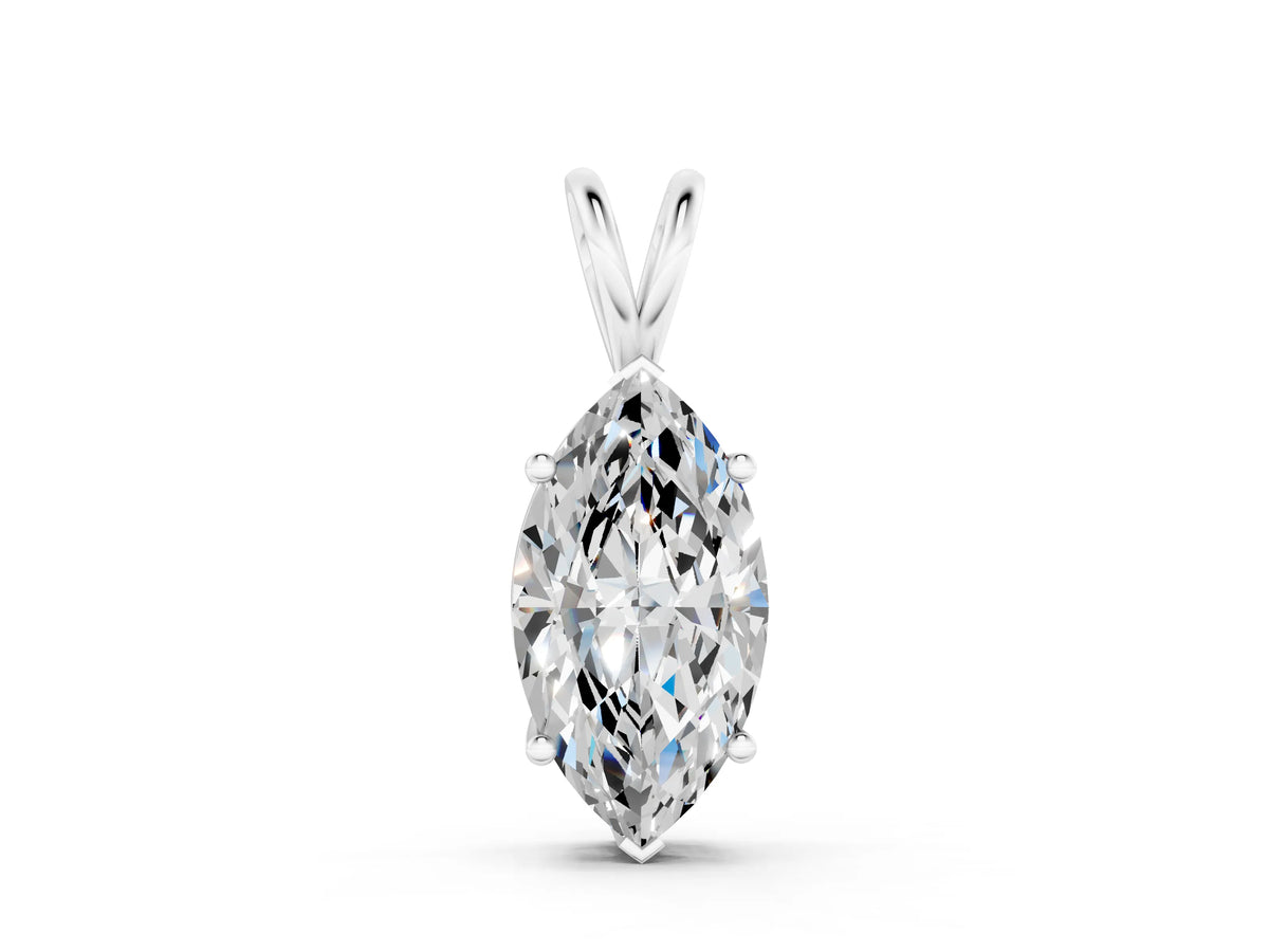 White gold Marquise Diamond Solitaire Pendant with Prong Setting