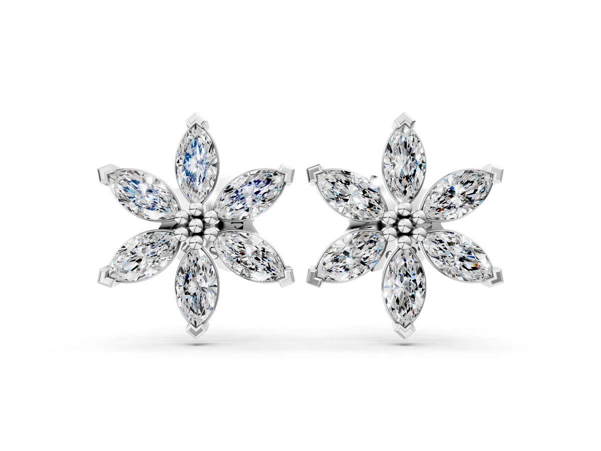 White gold Marquise Diamond Sunflower Stud Earrings