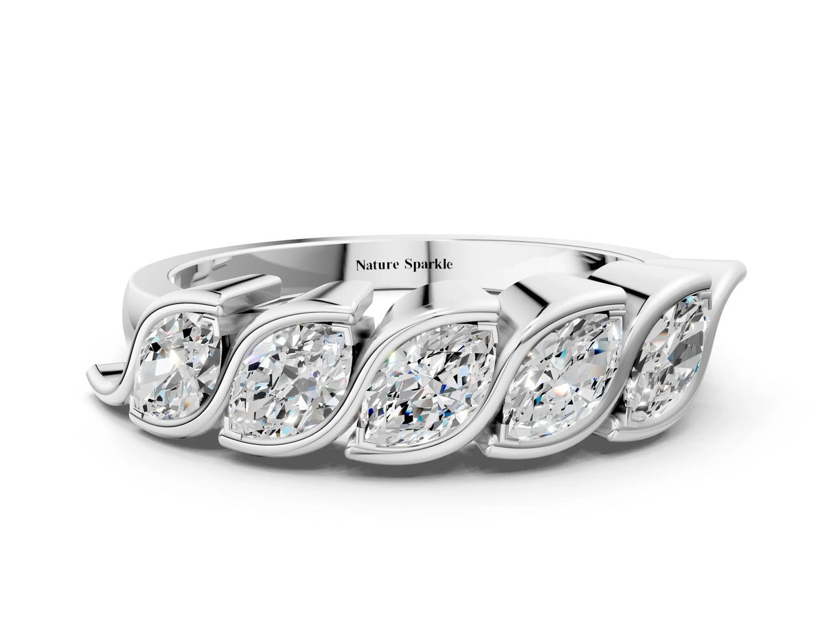 White gold Marquise Diamond Wave Band with Channel Setting