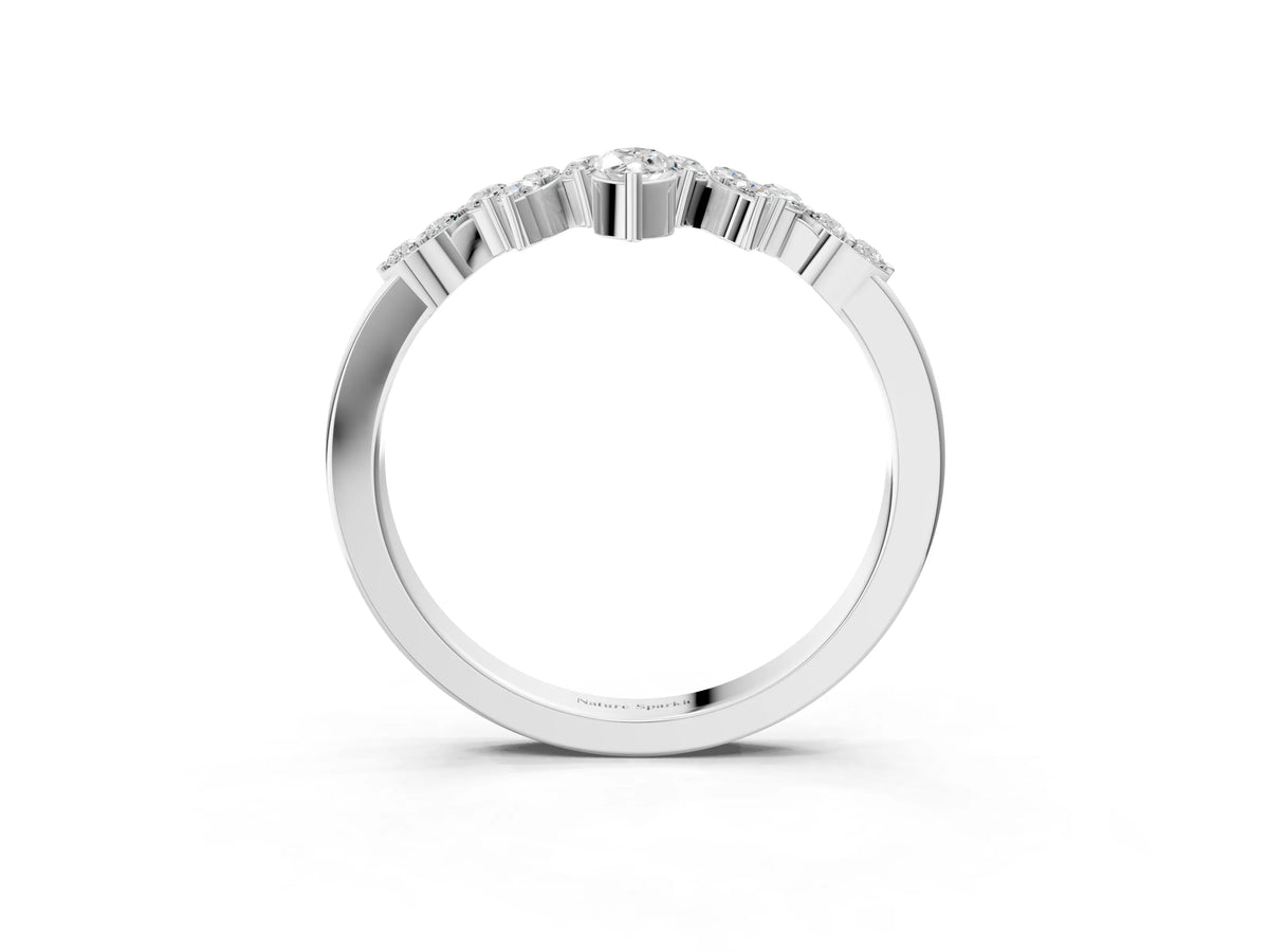 White gold Marquise and Round Diamond Chevron Band with Prong Setting_3