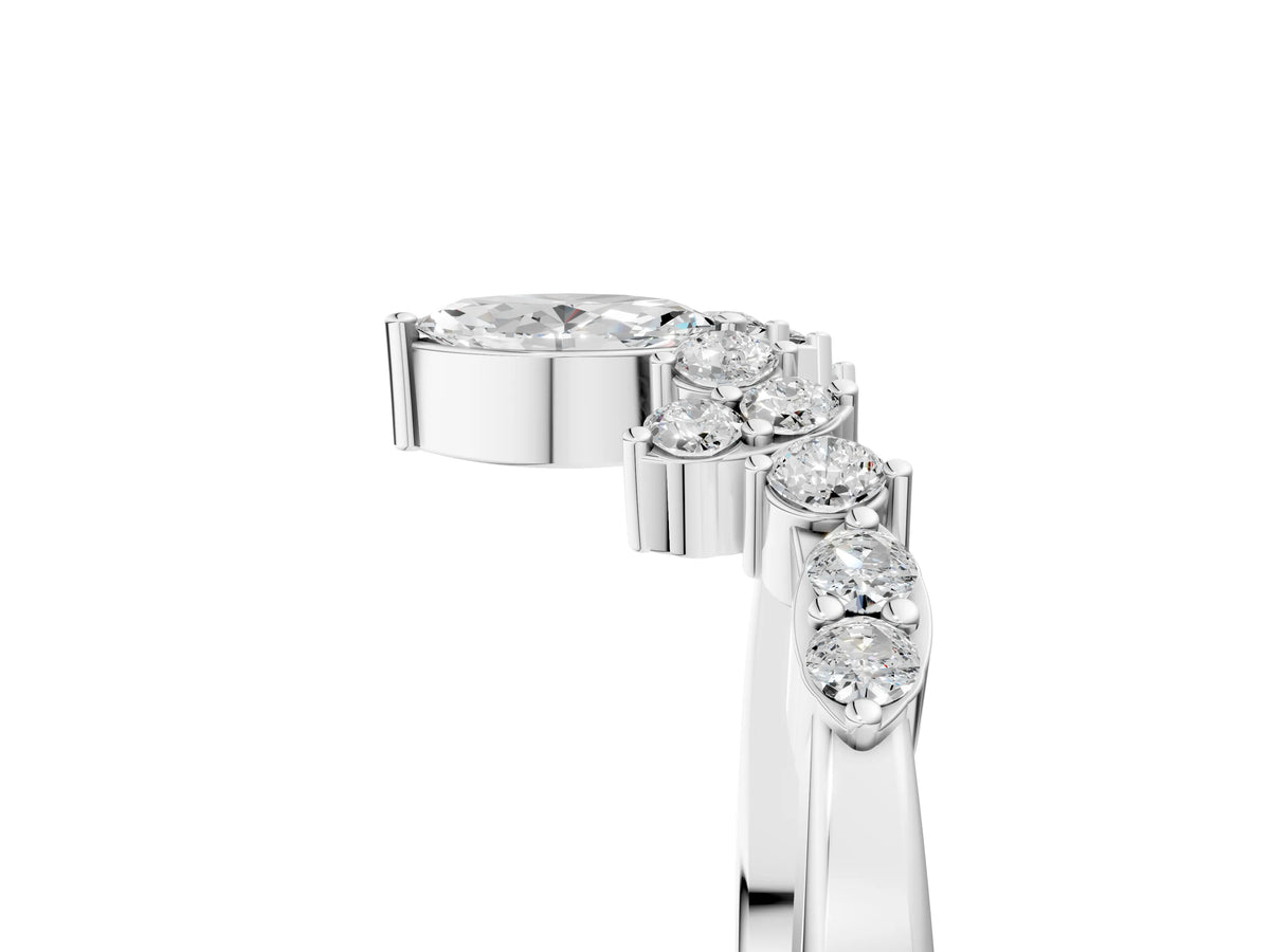 White gold Marquise and Round Diamond Chevron Band with Prong Setting_5