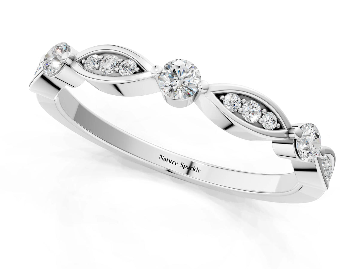 White gold Marquise and Round Diamond Milgrain Band with Bezel Setting_1