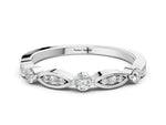 White gold Marquise and Round Diamond Milgrain Band with Bezel Setting