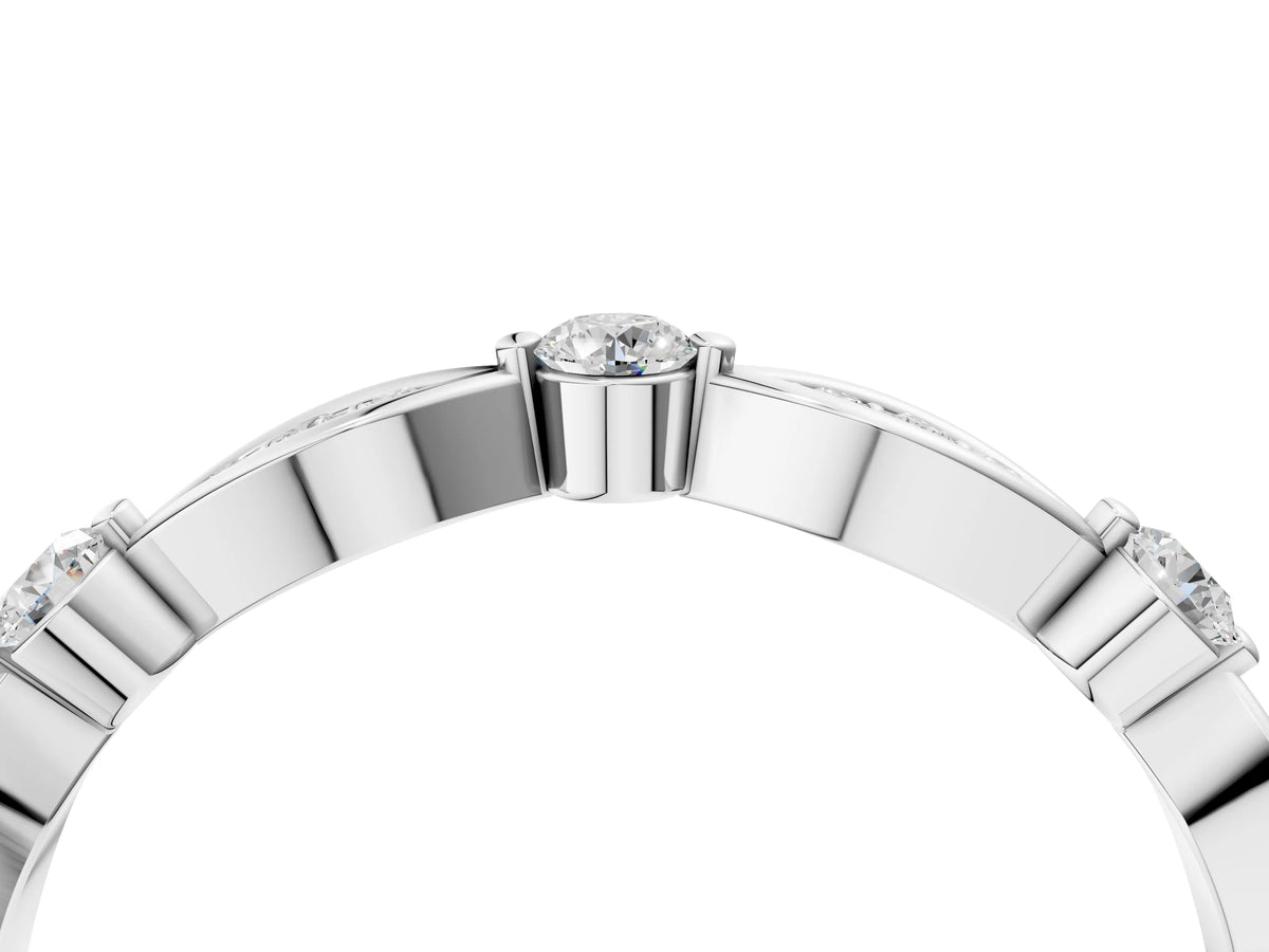 White gold Marquise and Round Diamond Milgrain Band with Bezel Setting_4