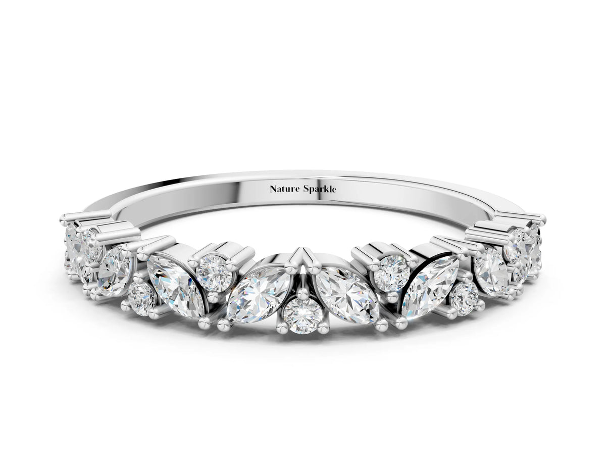 White gold Marquise and Round Diamond Vine Eternity Band with Prong Setting