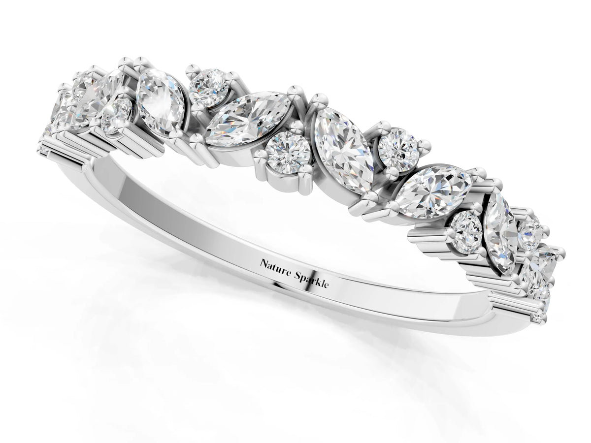 White gold Marquise and Round Diamond Vine Eternity Band with Prong Setting_1