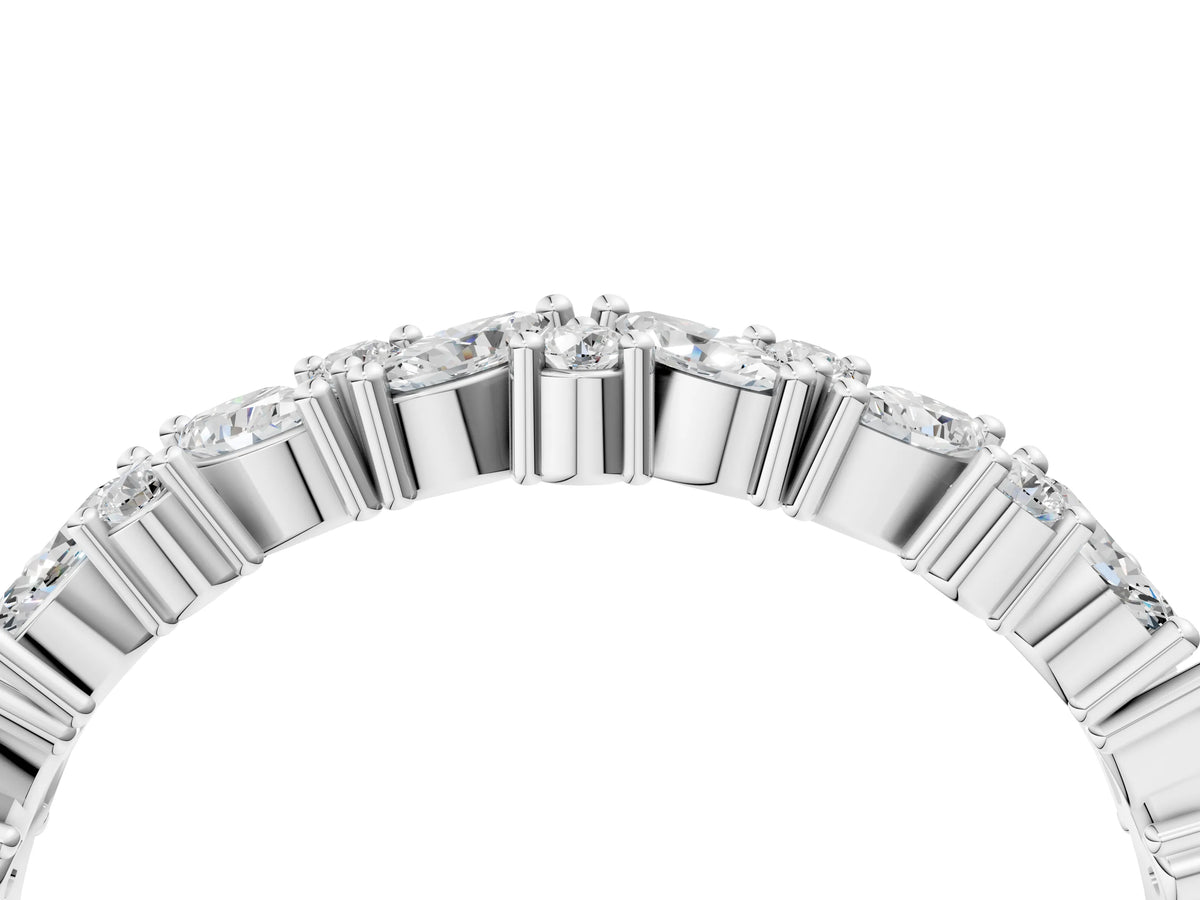 White gold Marquise and Round Diamond Vine Eternity Band with Prong Setting_4