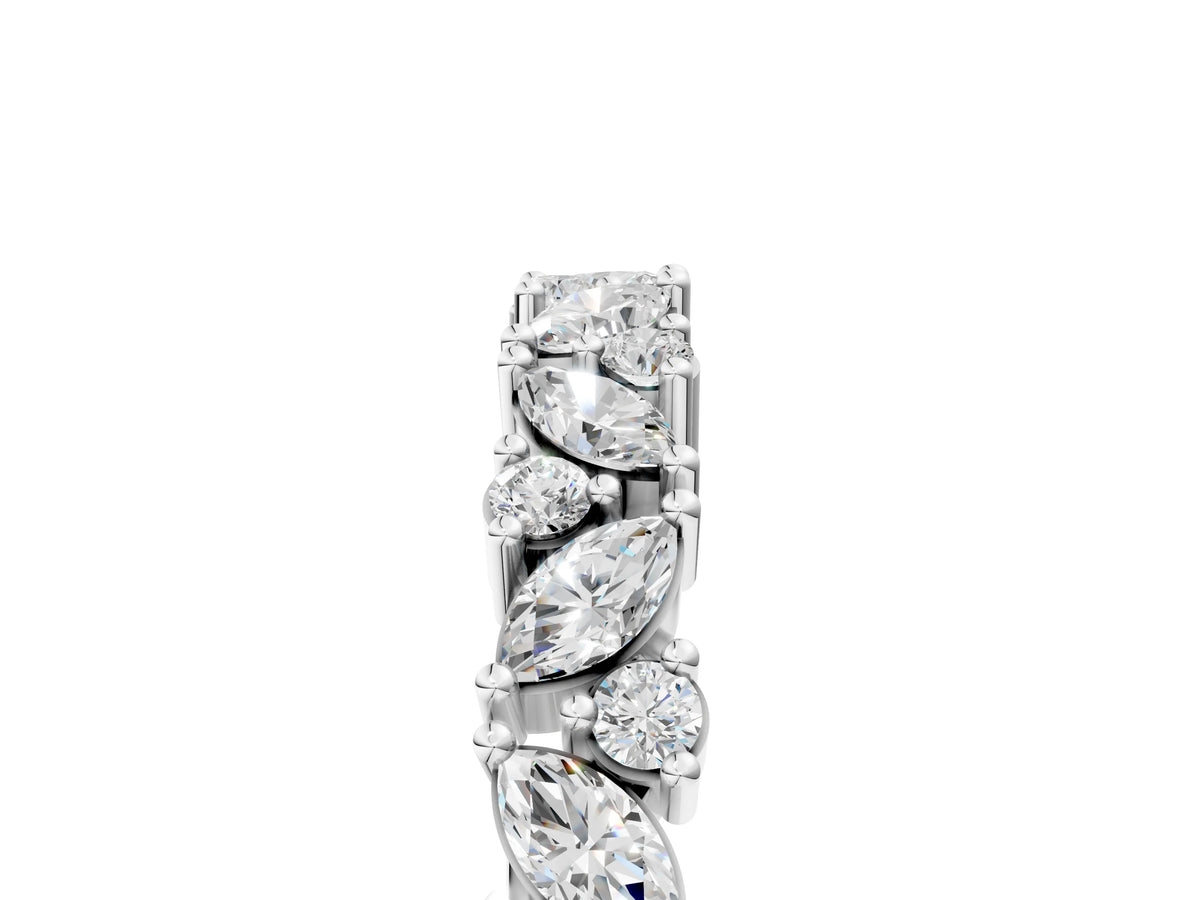 White gold Marquise and Round Diamond Vine Eternity Band with Prong Setting_5