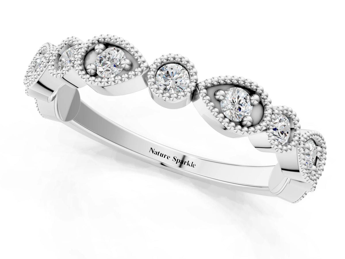 White gold Milgrain Bezel Set Pear and Round Diamond Eternity Band_1