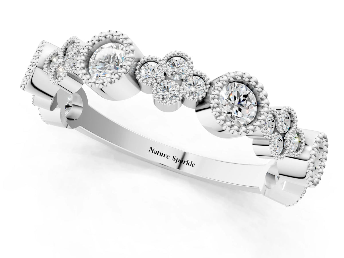 White gold Milgrain Bezel Set Round Diamond Cluster Eternity Band_1