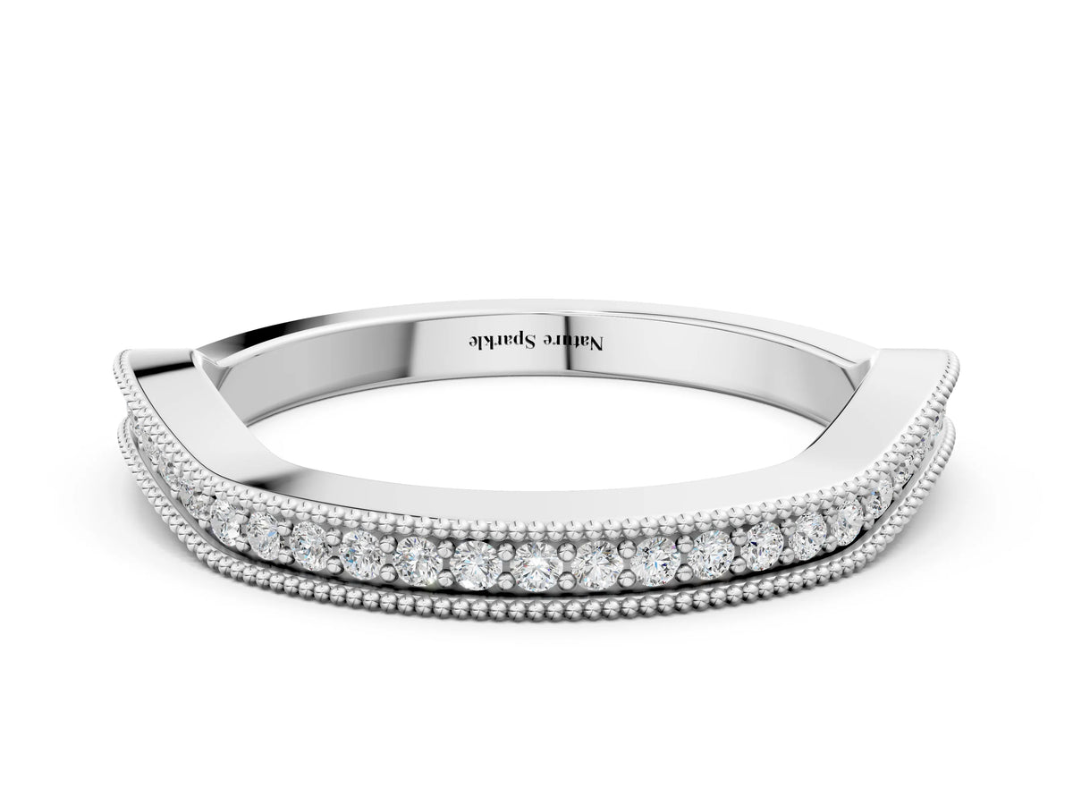 White gold Milgrain Channel-Set Round Diamond Contour Band
