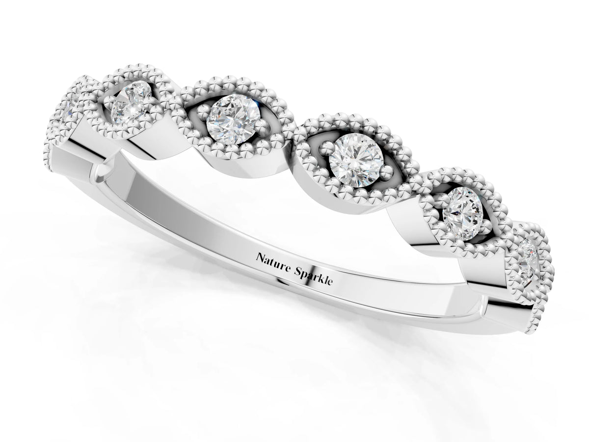 White gold Milgrain Marquise Diamond Half Eternity Band with Bezel Setting_1