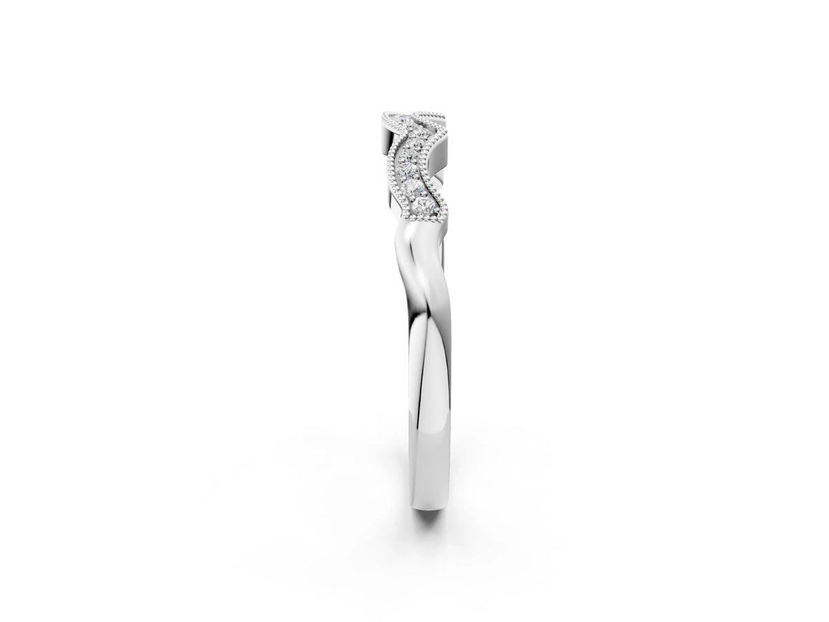 White gold Milgrain Pavé Round Diamond Curved Band_2
