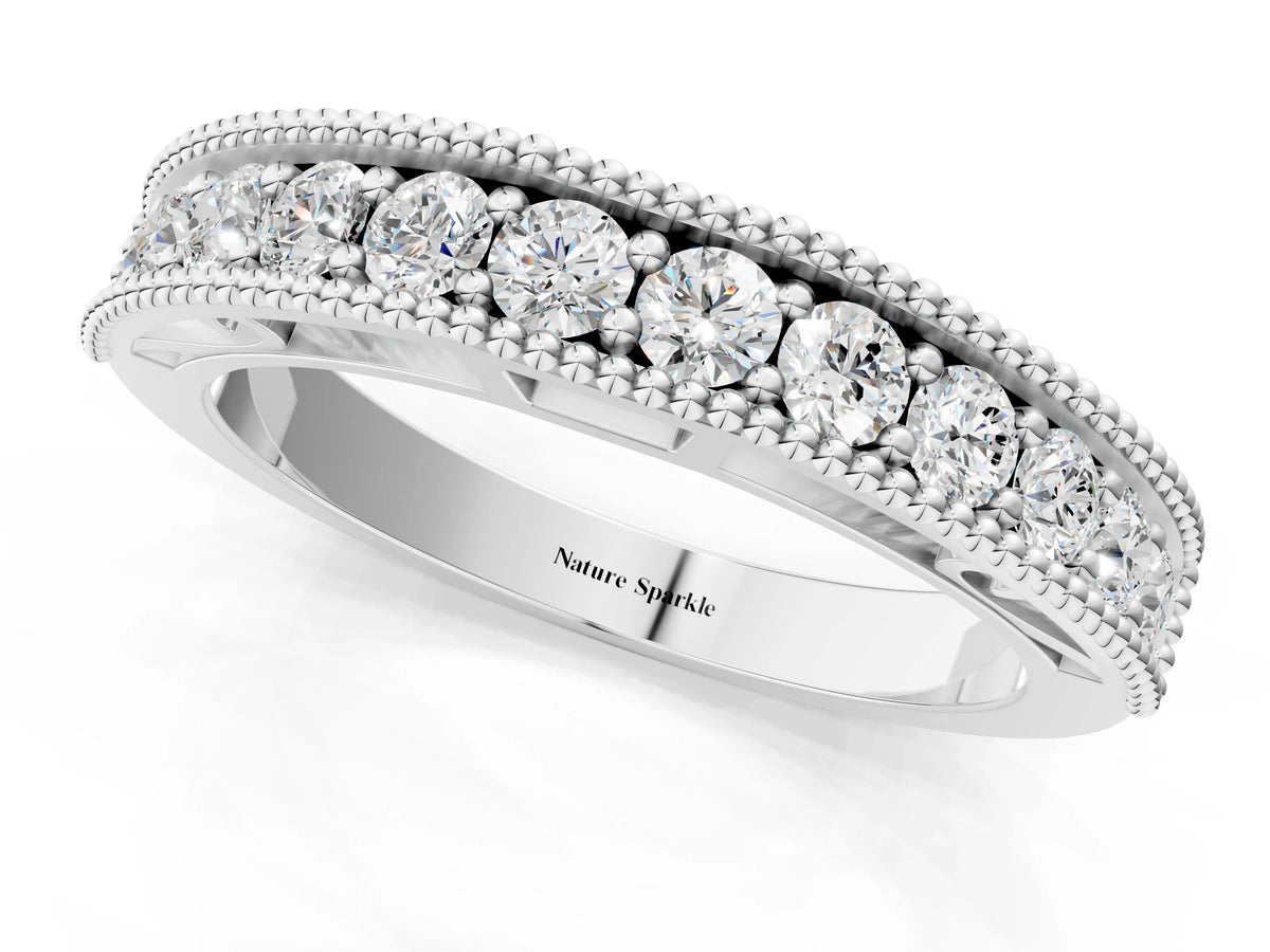 White gold Milgrain Round Diamond Pavé Chevron Band_1