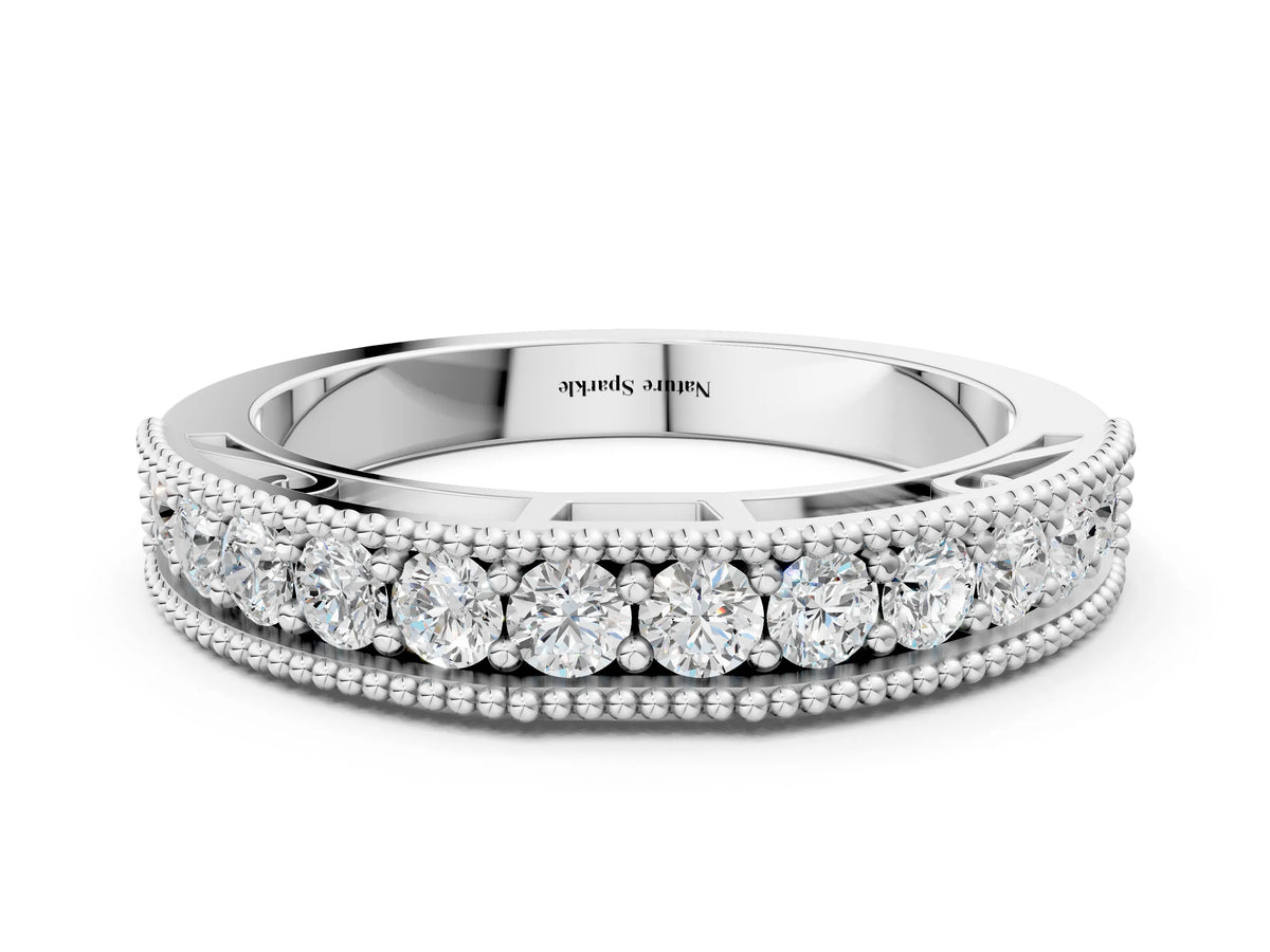 White gold Milgrain Round Diamond Pavé Chevron Band