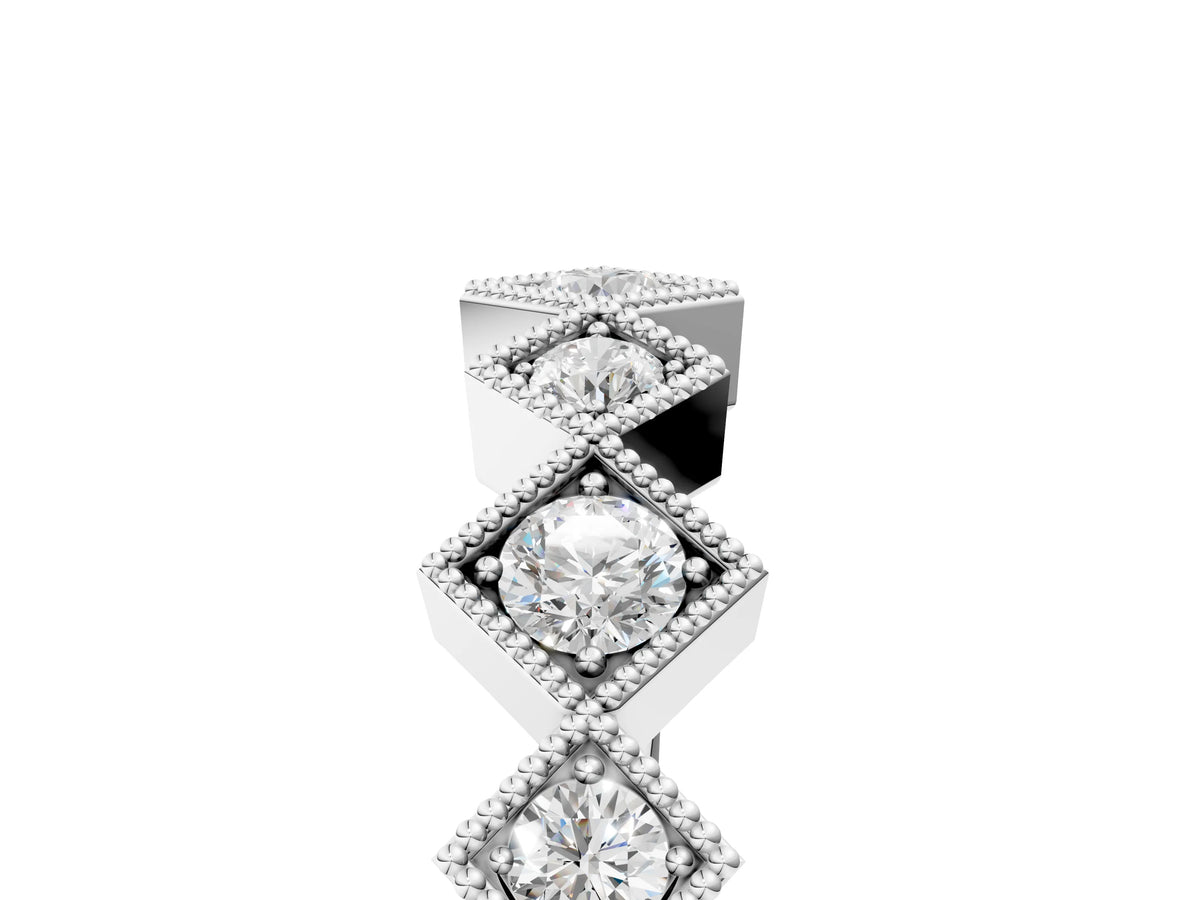 White gold Milgrain Square Bezel Round Diamond Chevron Band_5