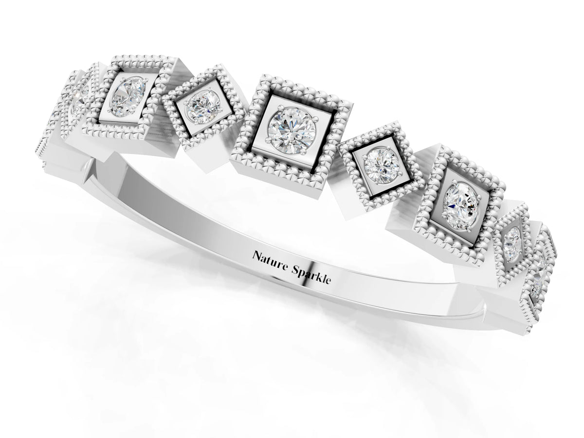 White gold Milgrain Square Diamond Eternity Band with Bezel Setting_1