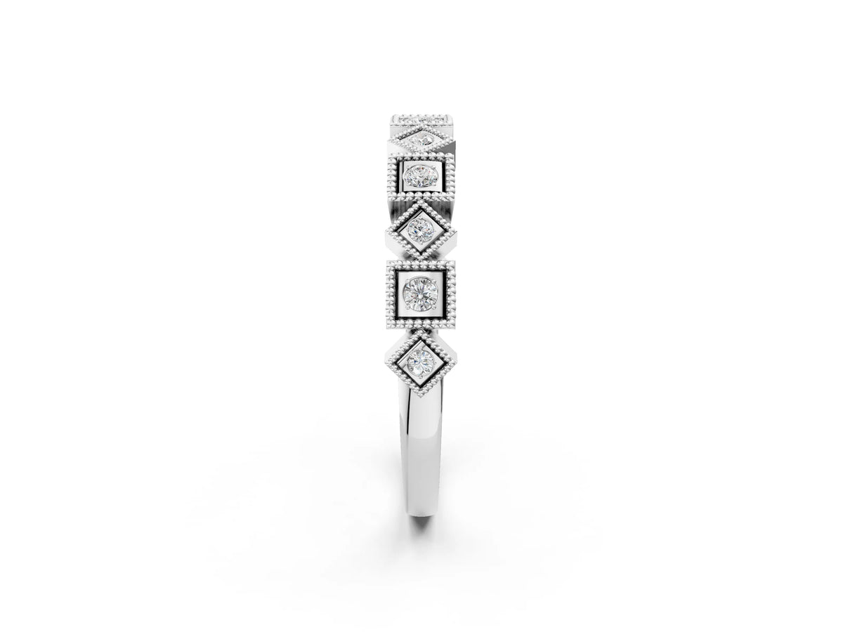 White gold Milgrain Square Diamond Eternity Band with Bezel Setting_2