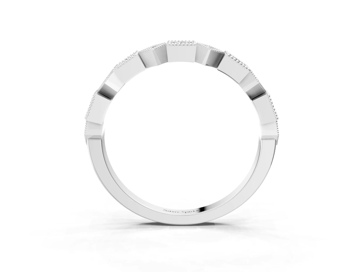 White gold Milgrain Square Diamond Eternity Band with Bezel Setting_3