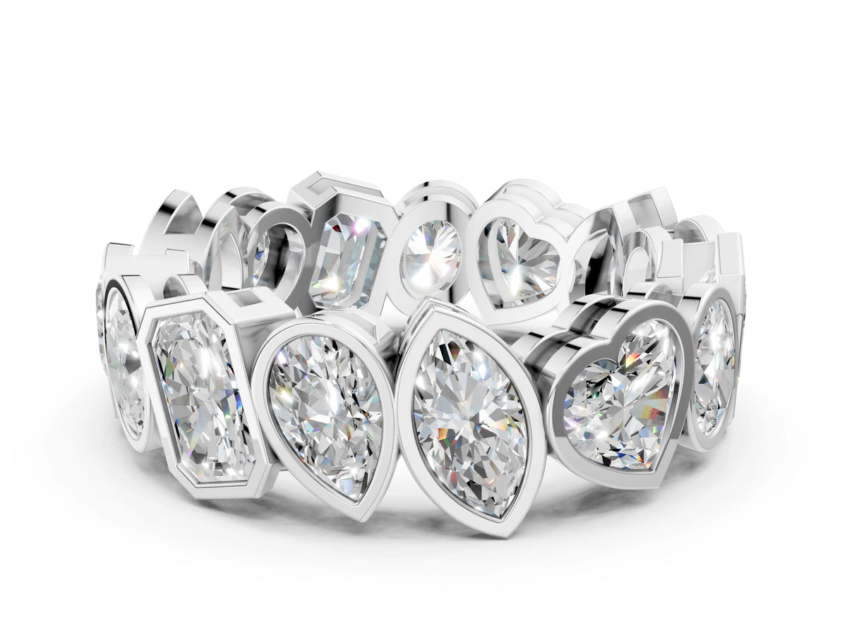 White gold Mixed Shape Diamond Bezel Set Eternity Wedding Band
