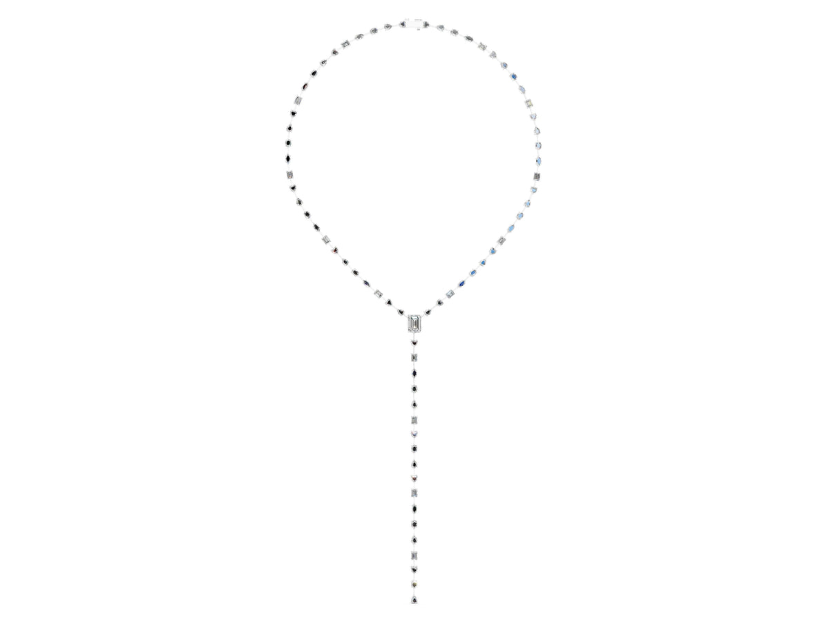 White gold Mixed Shape Diamond Lariat Necklace with Station Accents_1