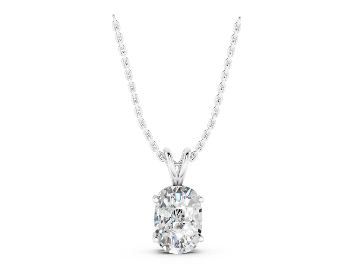 White gold Old Mine Cushion Diamond Solitaire Pendant with Four Prong Setting_1