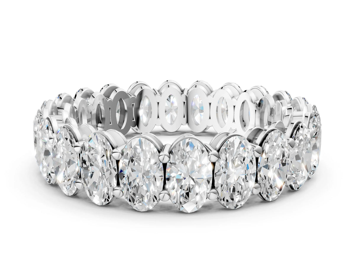 White gold Oval Cut Diamond Eternity Band with Shared Prong Setting
