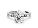 White gold Oval Cut Diamond Milgrain Pavé Engagement Ring with Four-Prong Setting