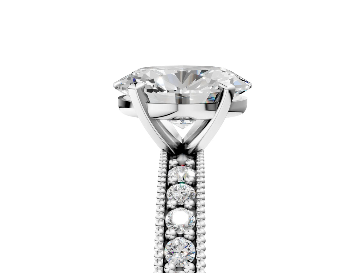 White gold Oval Cut Diamond Milgrain Pavé Engagement Ring with Four-Prong Setting_5