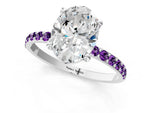 White gold Oval Cut Diamond Solitaire Ring with Round Amethyst Pavé Band and Prong Setting_1
