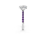 White gold Oval Cut Diamond Solitaire Ring with Round Amethyst Pavé Band and Prong Setting_2