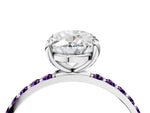 White gold Oval Cut Diamond Solitaire Ring with Round Amethyst Pavé Band and Prong Setting_4
