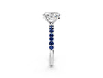 White gold Oval Cut Diamond Solitaire Ring with Round Blue Sapphire Pavé Band and Prong Setting_2