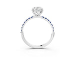 White gold Oval Cut Diamond Solitaire Ring with Round Blue Sapphire Pavé Band and Prong Setting_3