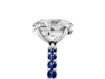 White gold Oval Cut Diamond Solitaire Ring with Round Blue Sapphire Pavé Band and Prong Setting_5